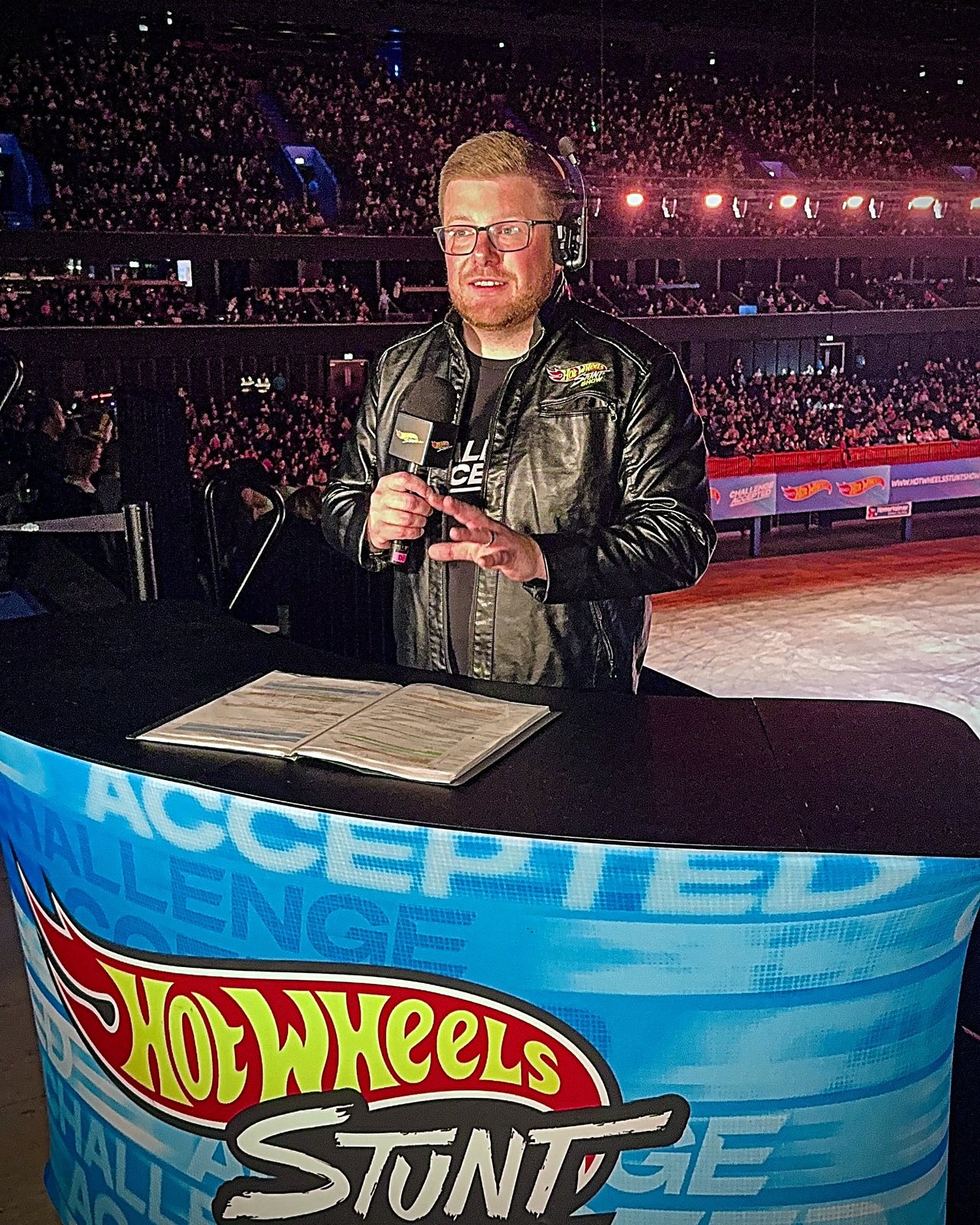 David Wooldridge hosting the Hot Wheels Stunt Show