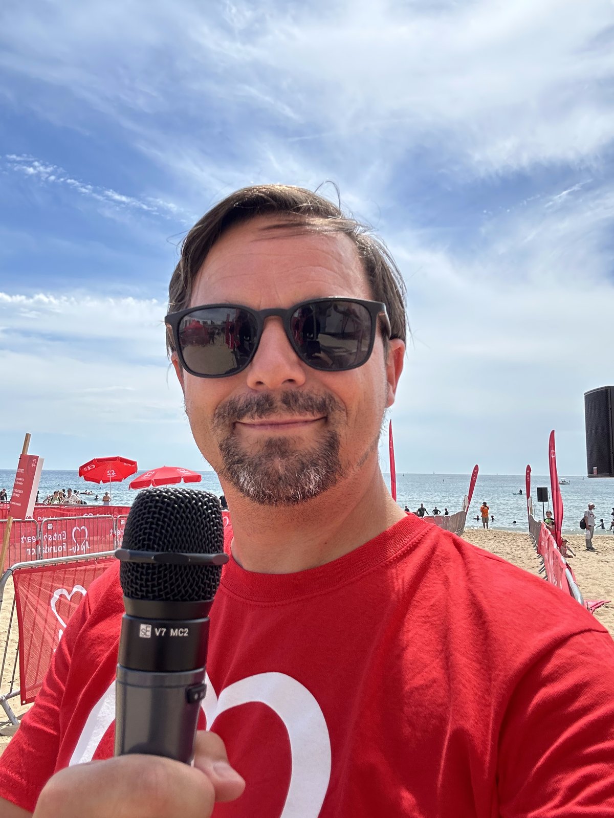 Dean Kilford hosting the British Heart Foundation's Bournemouth Pier to Pier Swim