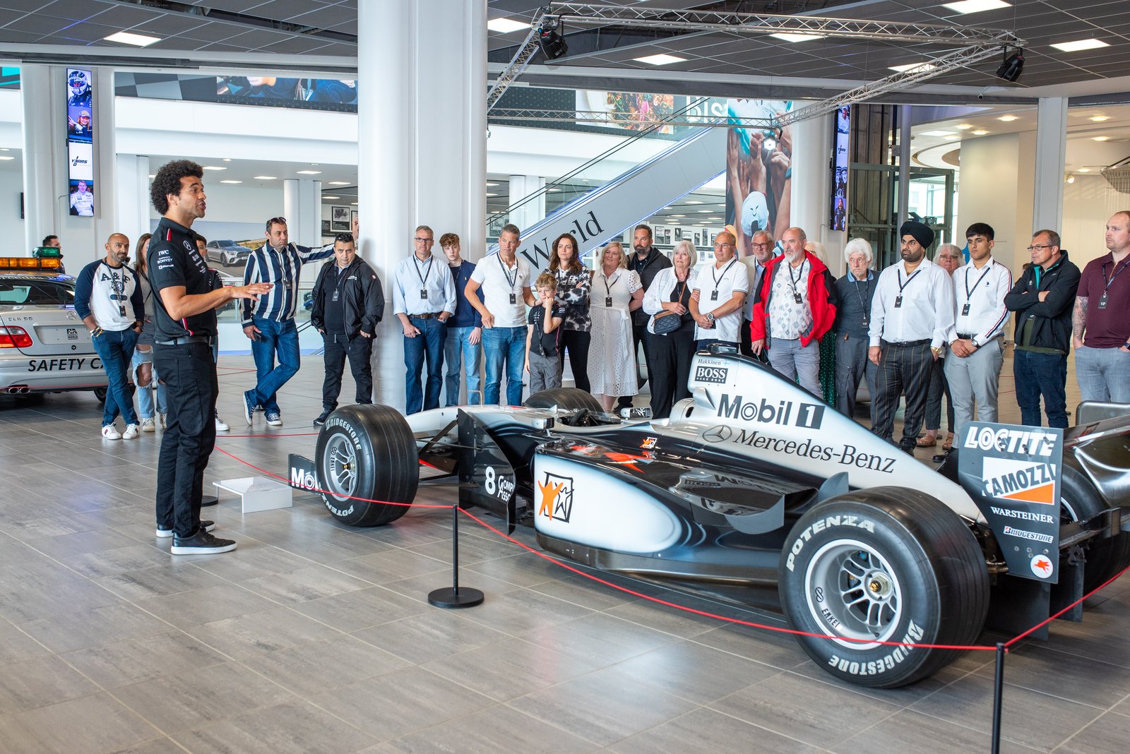 James Sherwood hosting a Mercedes-Benz Formula One event