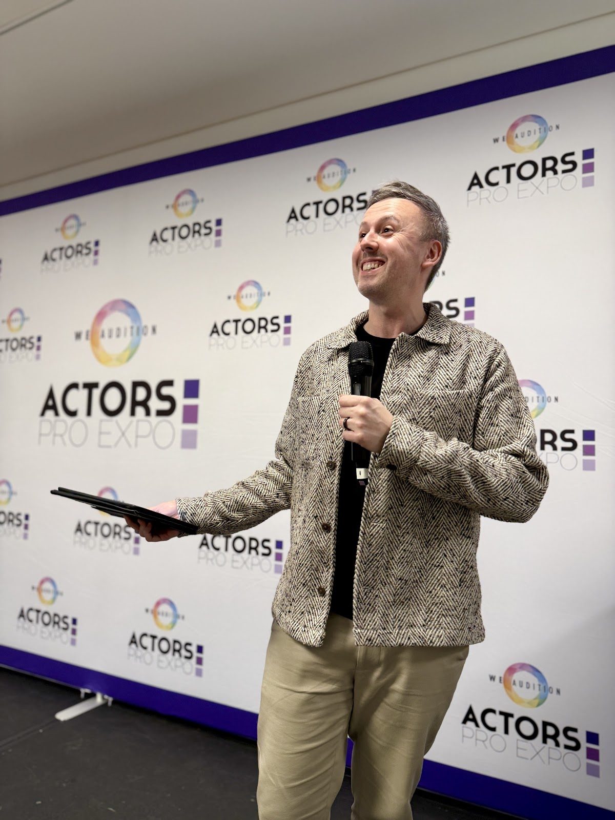 Jamie Body hosting on stage at Actors Pro Expo