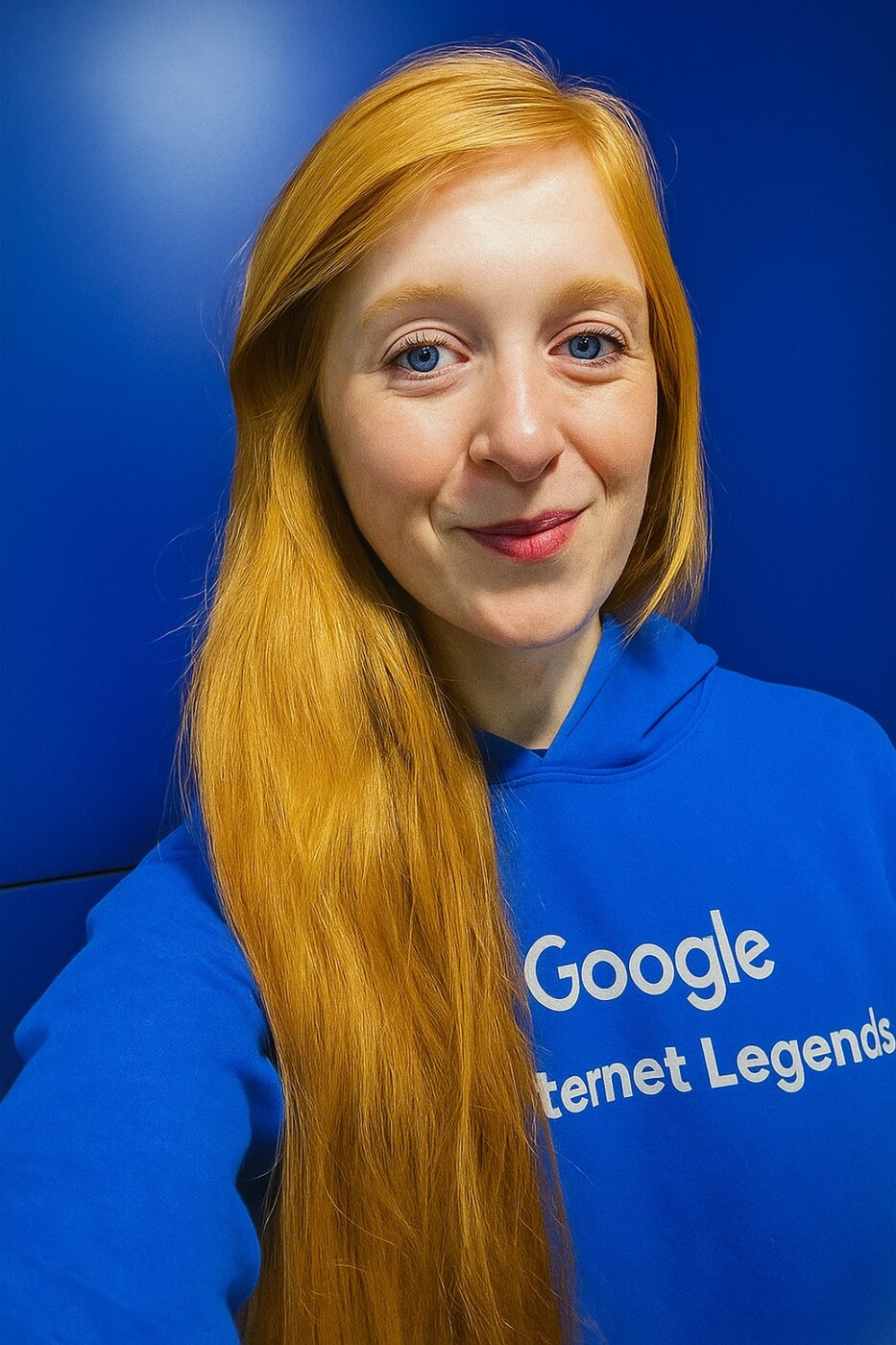 Jennie Luke portrait wearing a Google hoodie