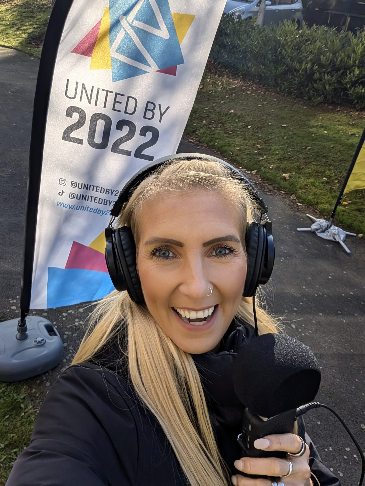 Jenny Scott presenting at the Birmingham 2022 Commonwealth Games