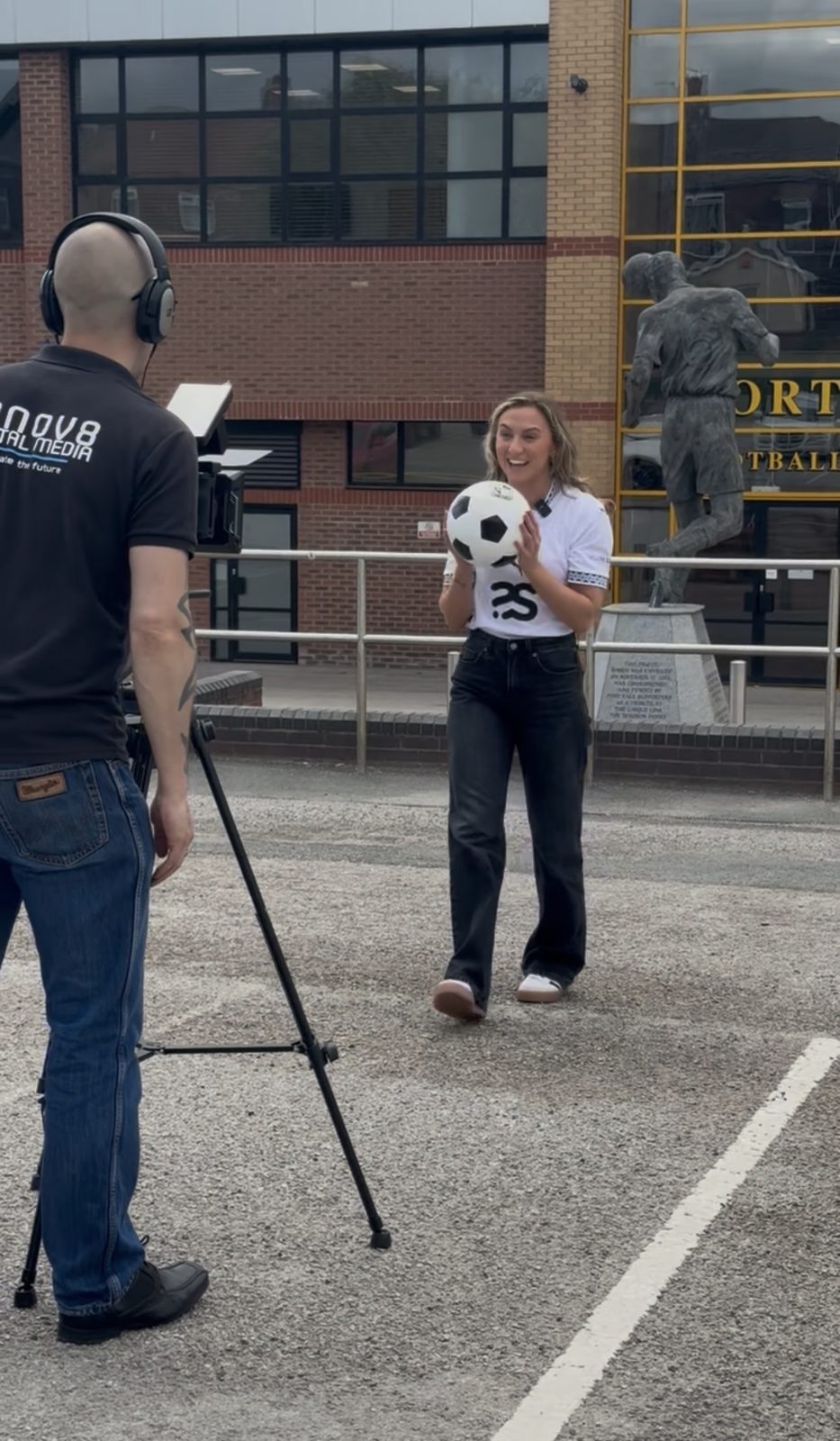 Latasha Arnone presenting on location at Port Vale