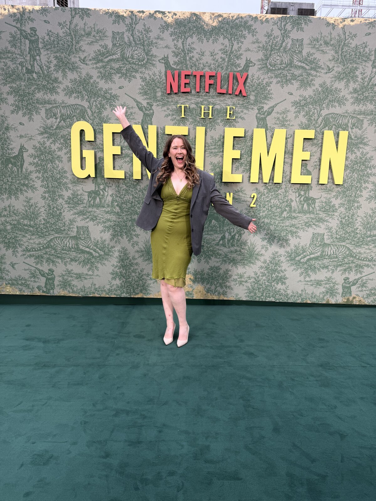 Megan Titterington on the green carpet at The Gentlemen premiere