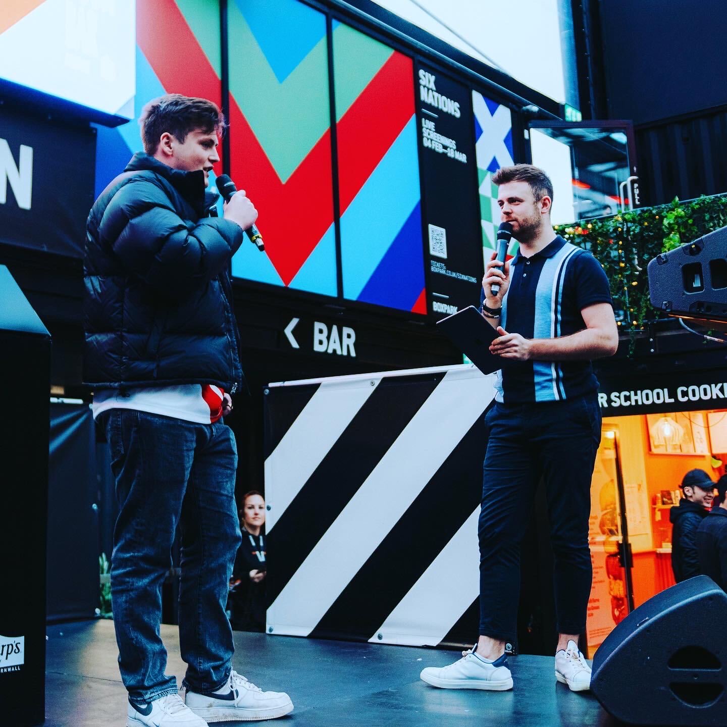 Rob Thornton hosting a Six Nations rugby screening at BOXPARK