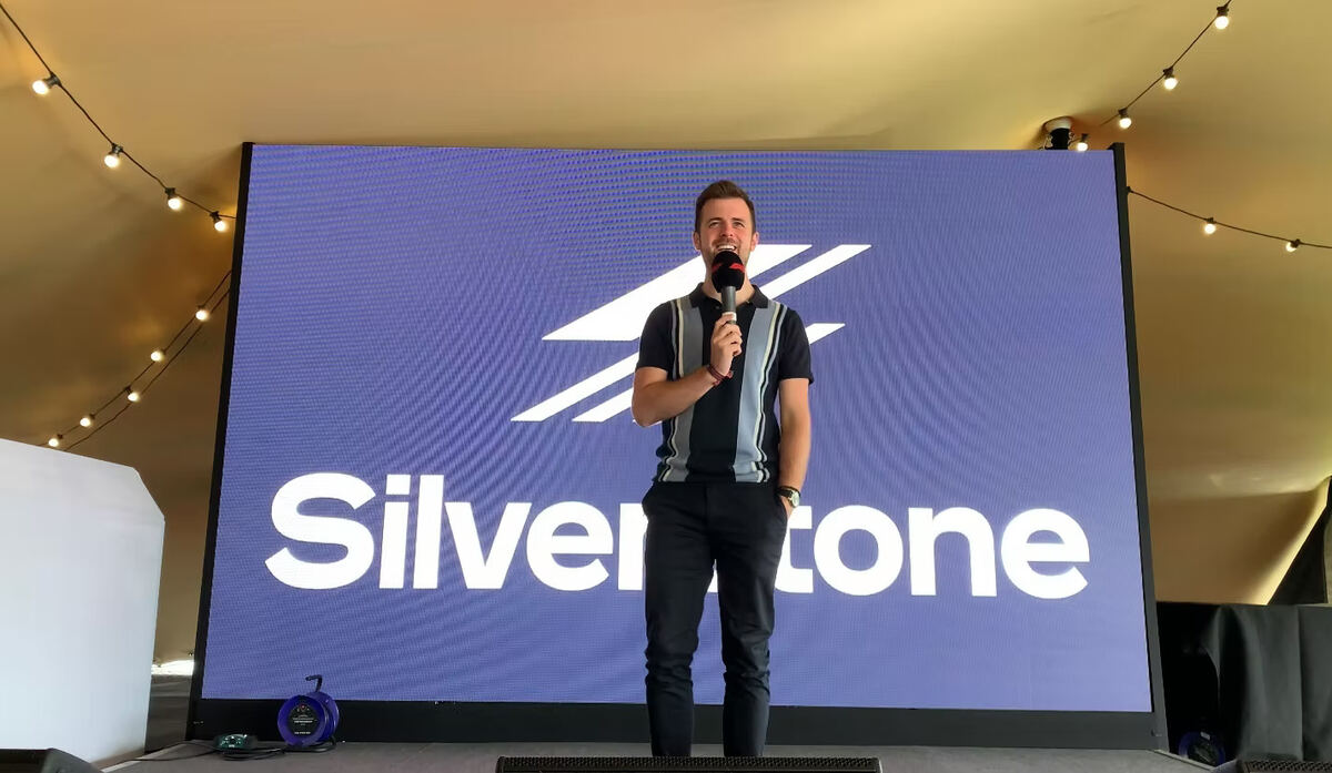 Rob Thornton presenting at the British Grand Prix, Silverstone