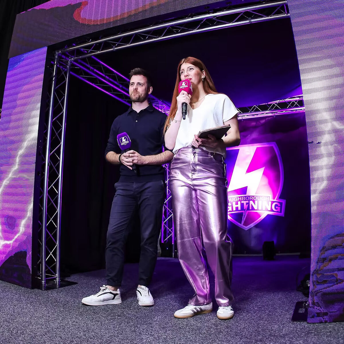 Rob Thornton presenting for Loughborough Lightning, Netball Super League